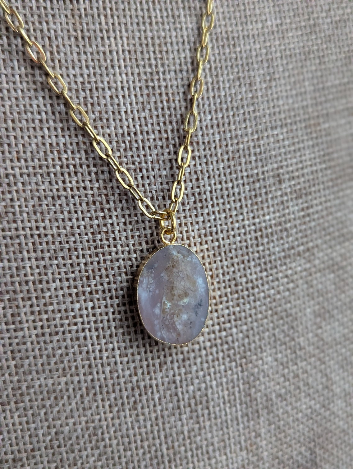 Purple Dendritic Agate Gold Necklace