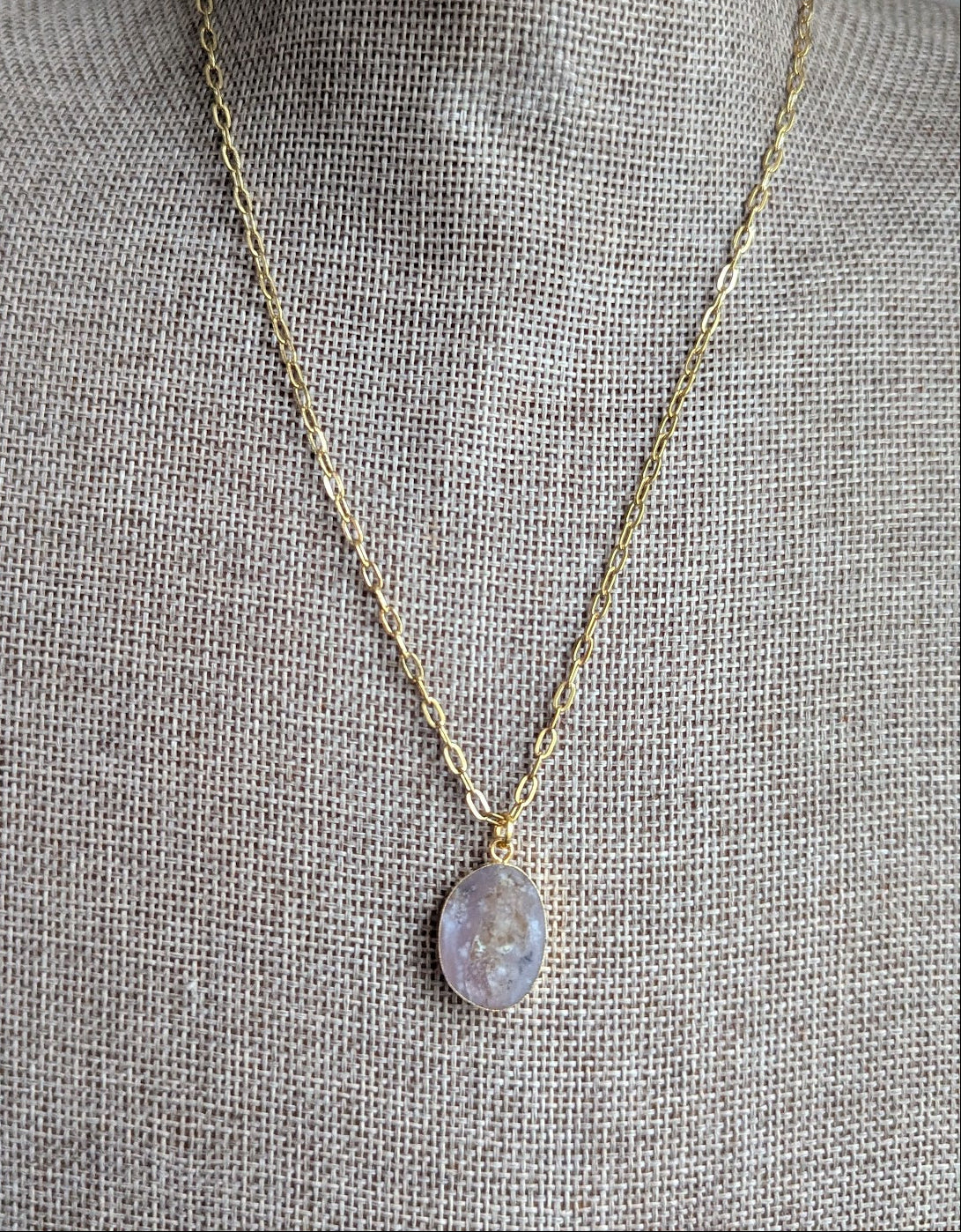 Purple Dendritic Agate Gold Necklace