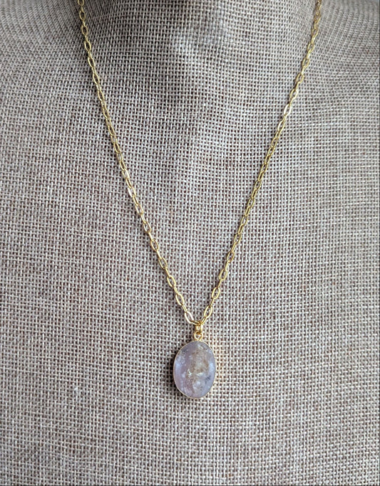 Purple Dendritic Agate Gold Necklace