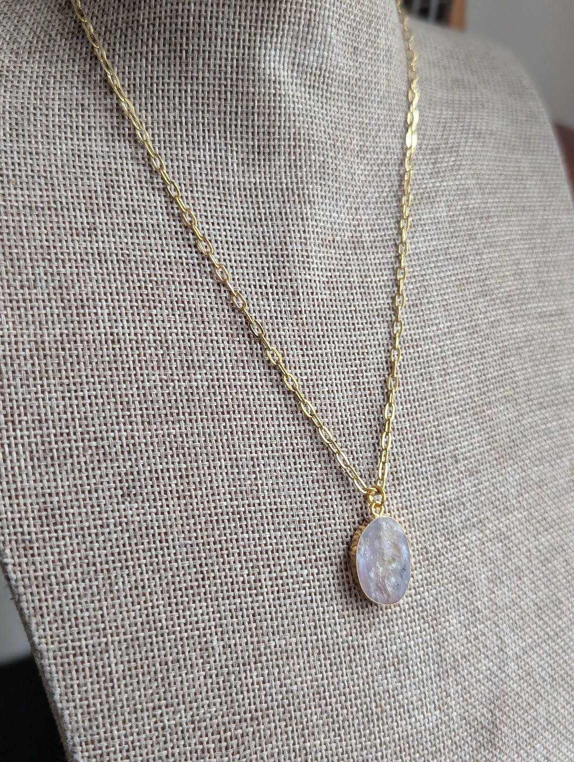Purple Dendritic Agate Gold Necklace