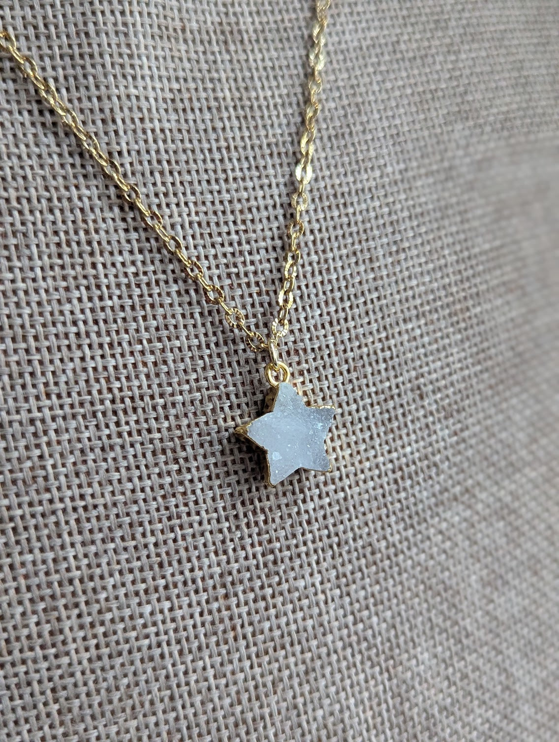 White Druzy Star Gold Necklace