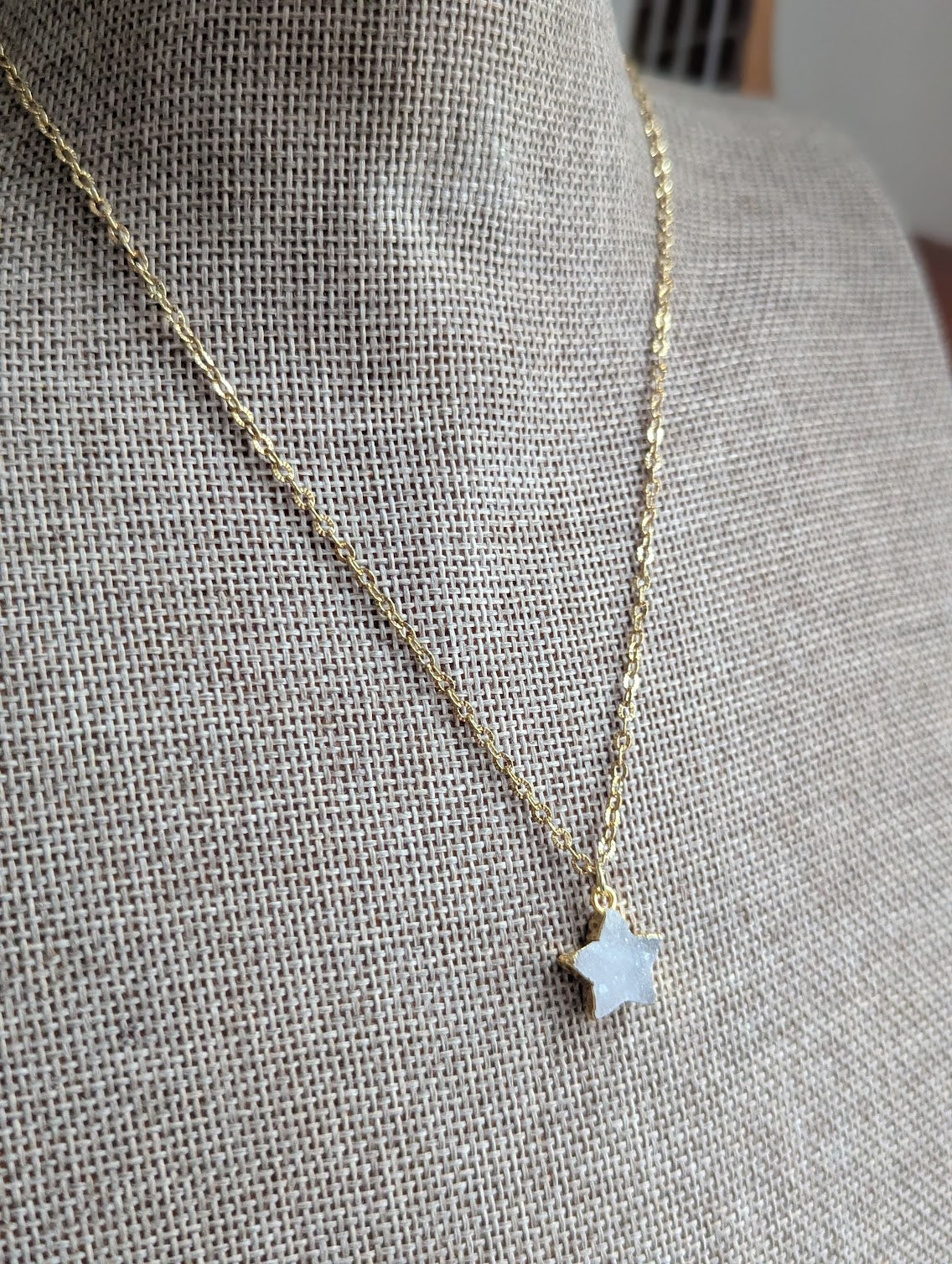 White Druzy Star Gold Necklace