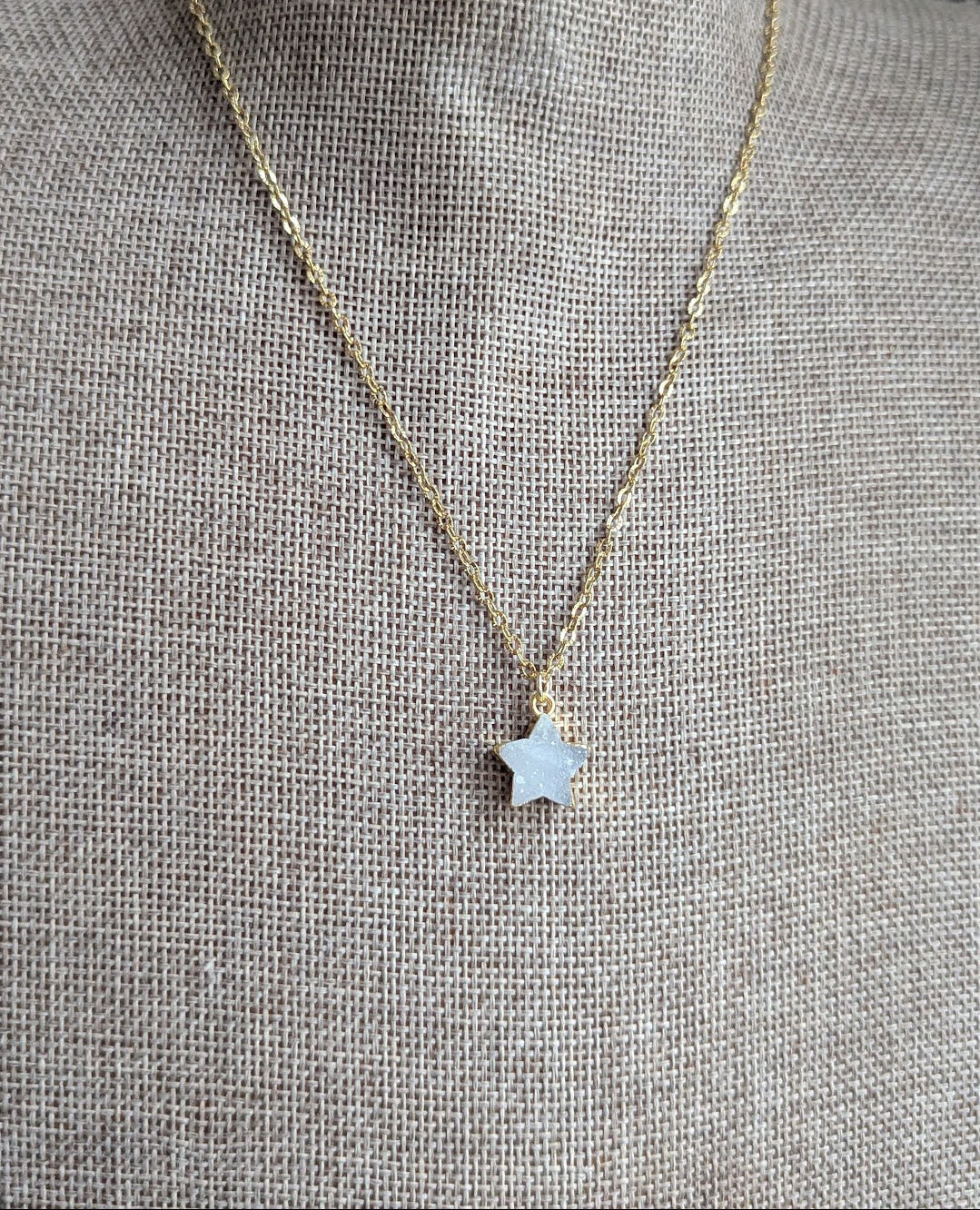 White Druzy Star Gold Necklace