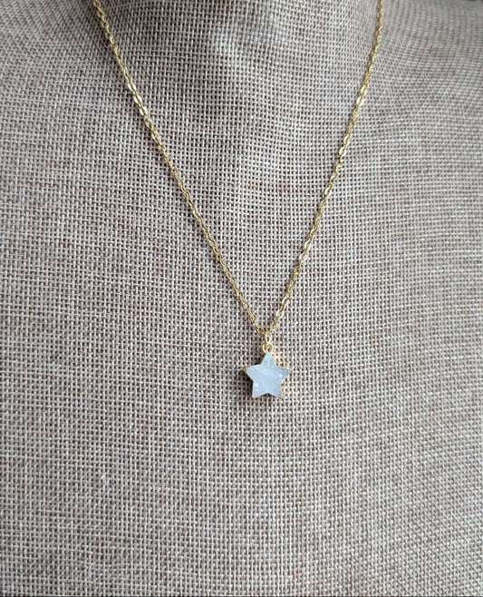 White Druzy Star Gold Necklace