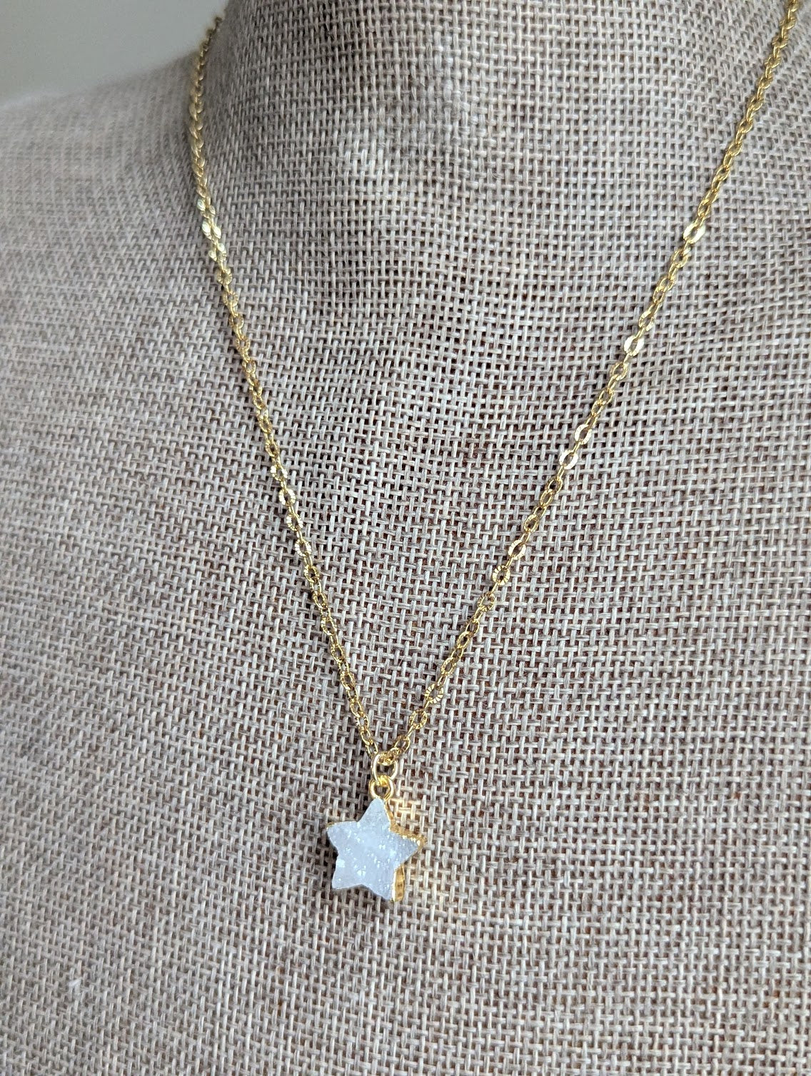White Druzy Star Gold Necklace