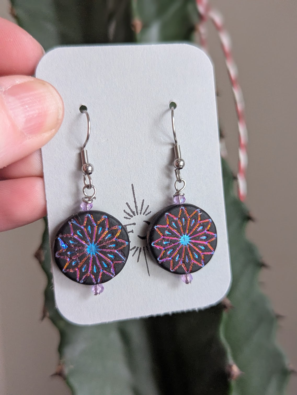 Etched Rainbow Flower Silver Earrings