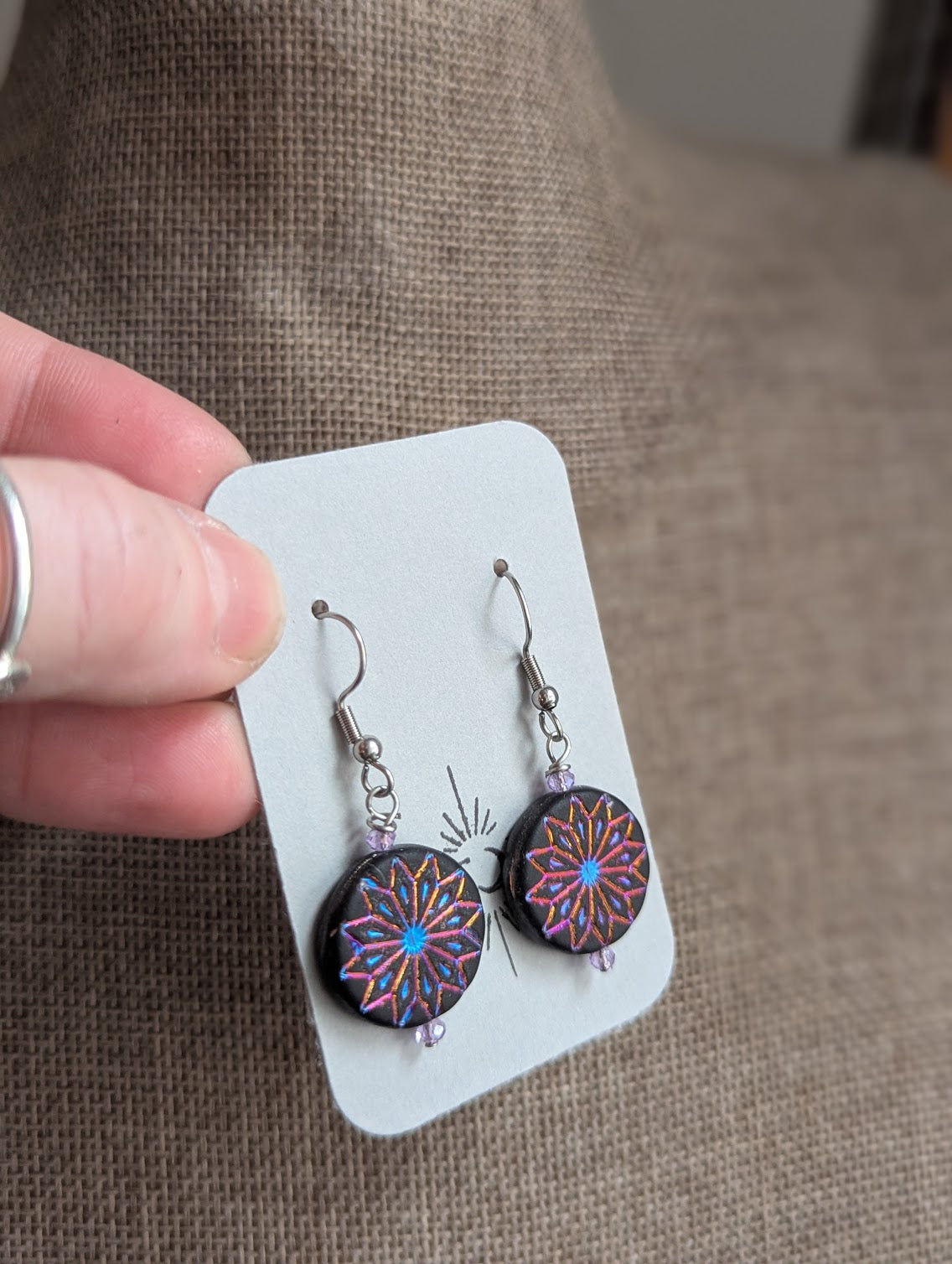 Etched Rainbow Flower Silver Earrings