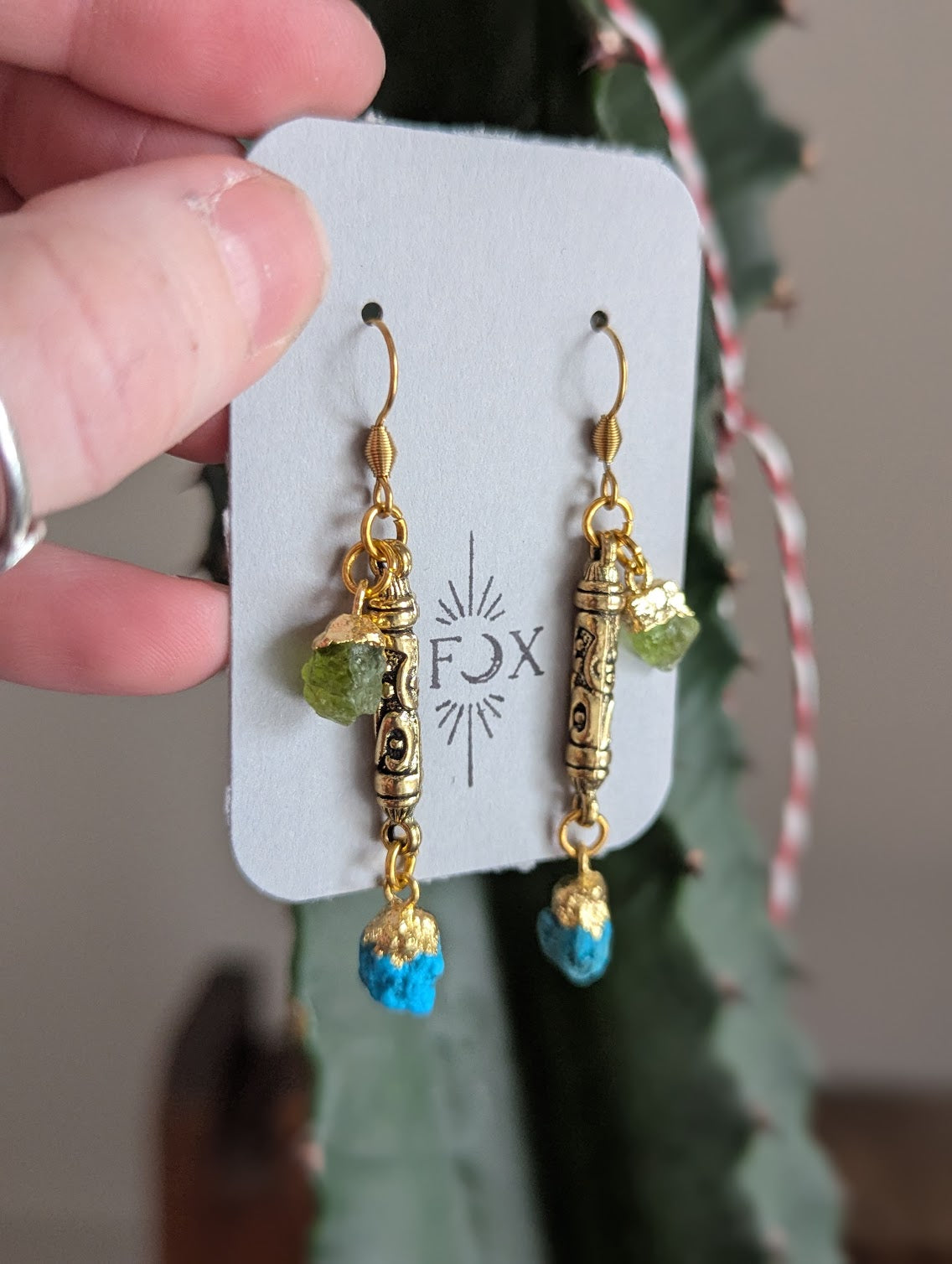 Mixed Raw Gemstone Duo Gold Earrings (Various Colors Available)