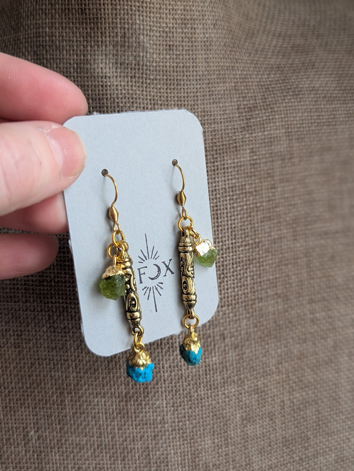 Mixed Raw Gemstone Duo Gold Earrings (Various Colors Available)