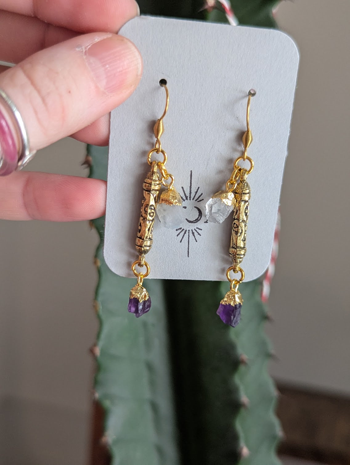Mixed Raw Gemstone Duo Gold Earrings (Various Colors Available)