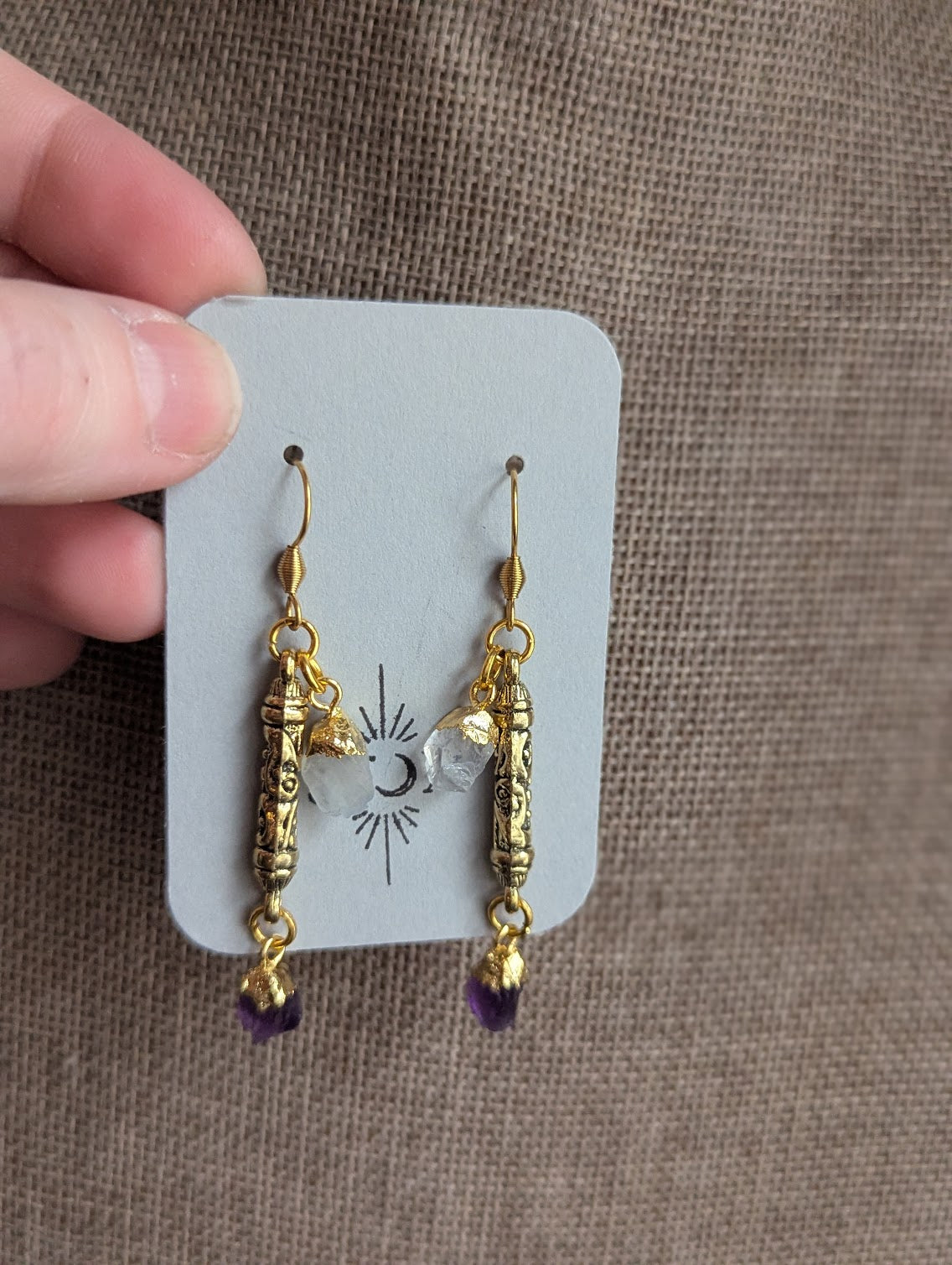 Mixed Raw Gemstone Duo Gold Earrings (Various Colors Available)