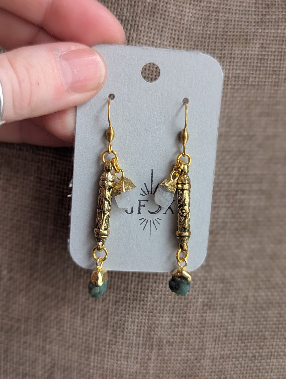 Mixed Raw Gemstone Duo Gold Earrings (Various Colors Available)