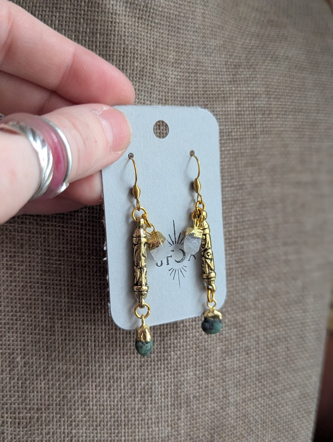 Mixed Raw Gemstone Duo Gold Earrings (Various Colors Available)