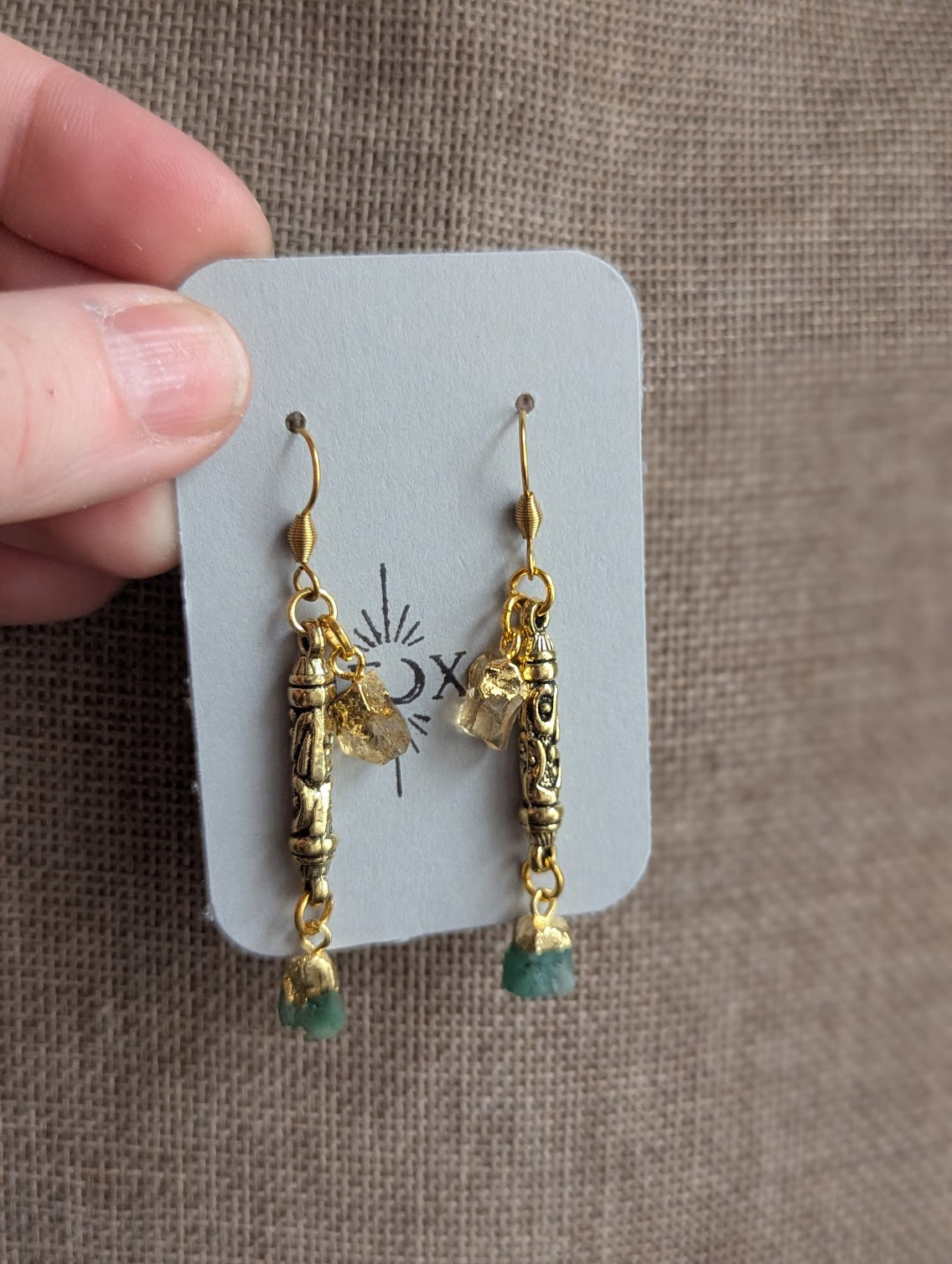 Mixed Raw Gemstone Duo Gold Earrings (Various Colors Available)