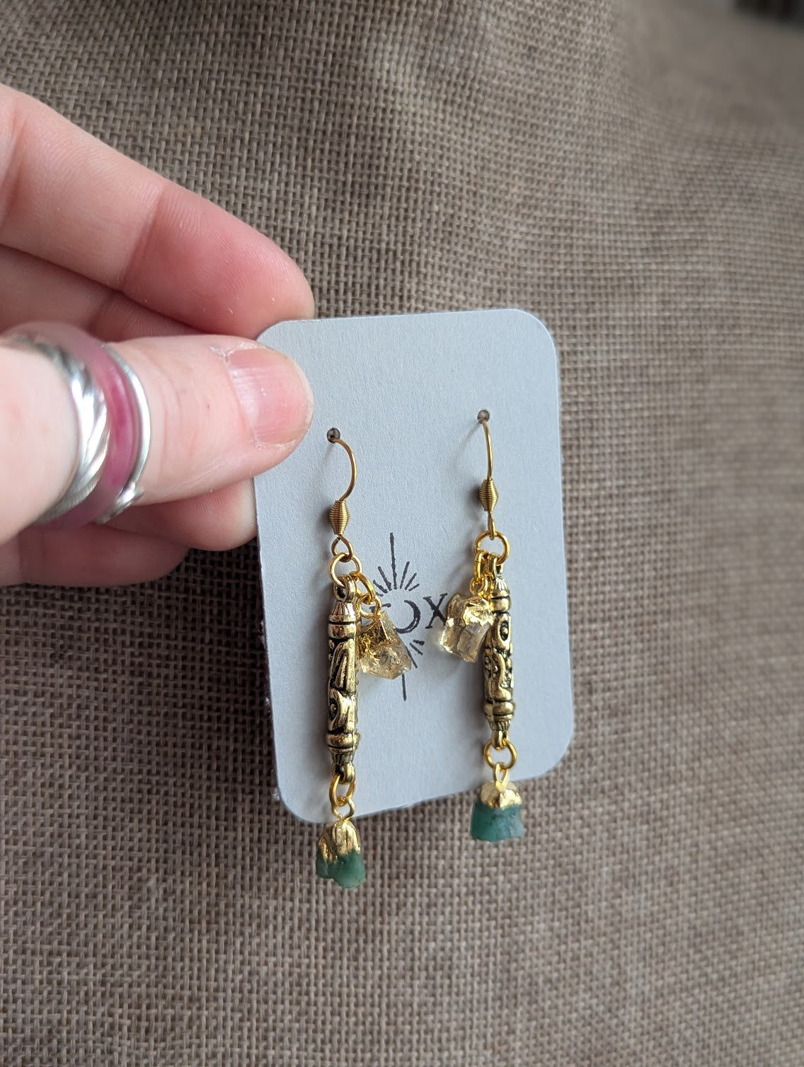 Mixed Raw Gemstone Duo Gold Earrings (Various Colors Available)