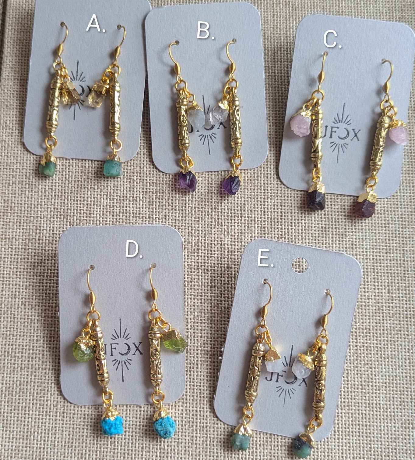 Mixed Raw Gemstone Duo Gold Earrings (Various Colors Available)