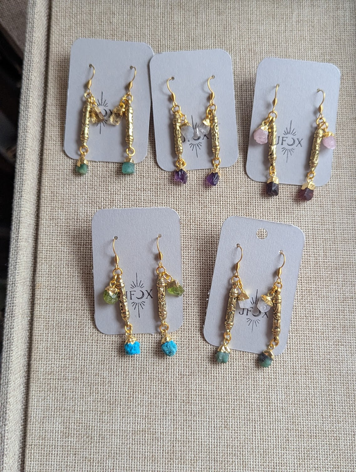 Mixed Raw Gemstone Duo Gold Earrings (Various Colors Available)