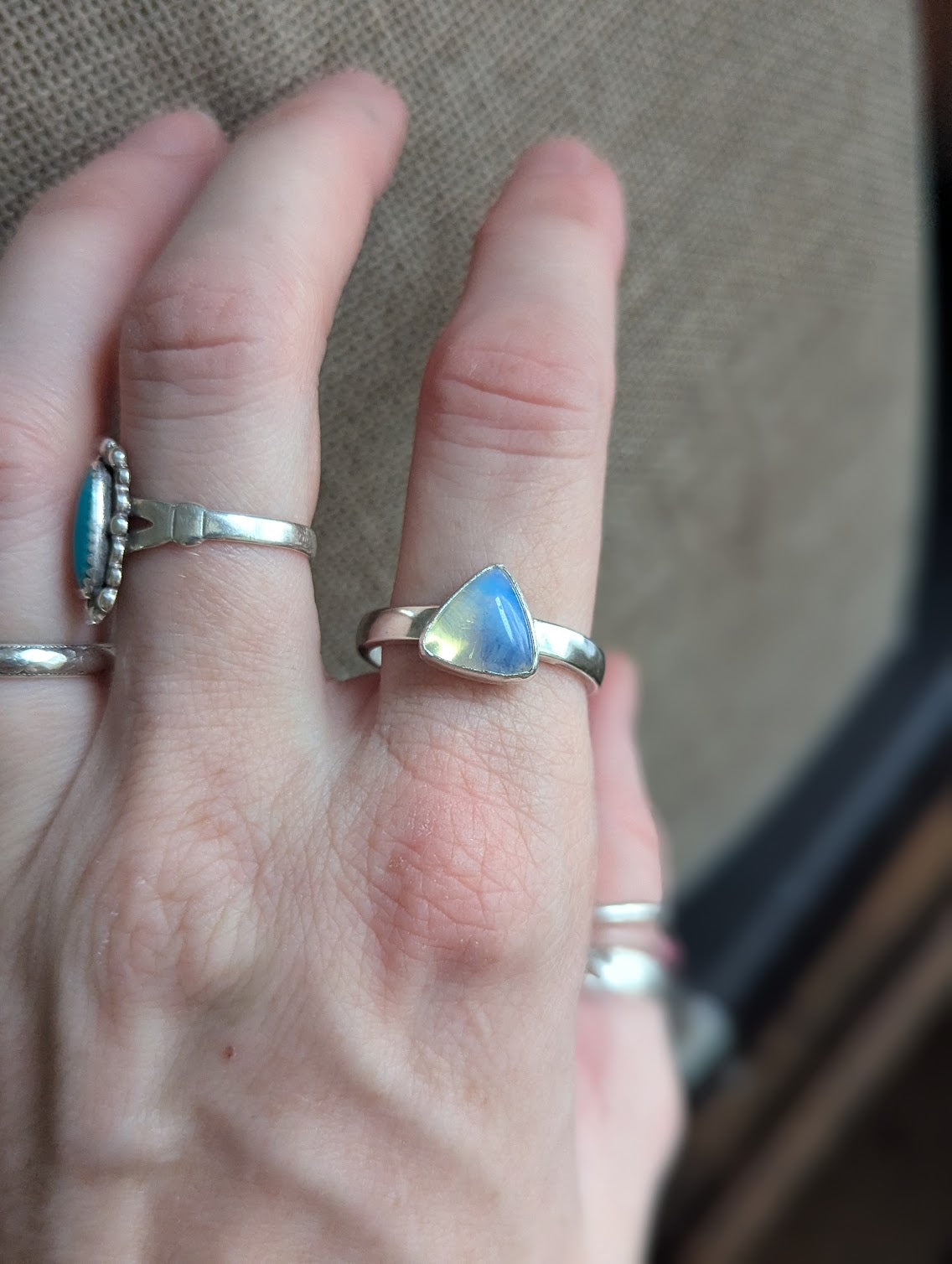 Opalite Trillion Silver Ring - Size 10.5