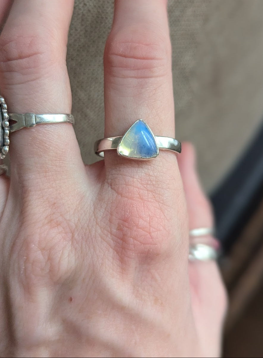 Opalite Trillion Silver Ring - Size 10.5