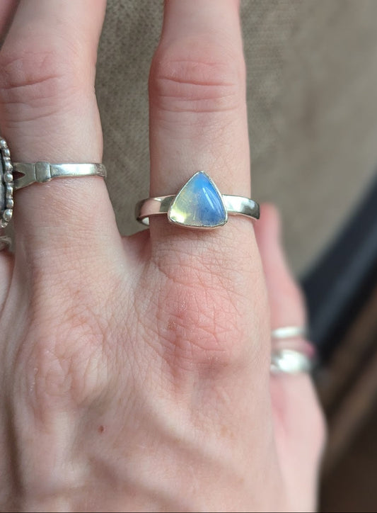 Opalite Trillion Silver Ring - Size 10.5
