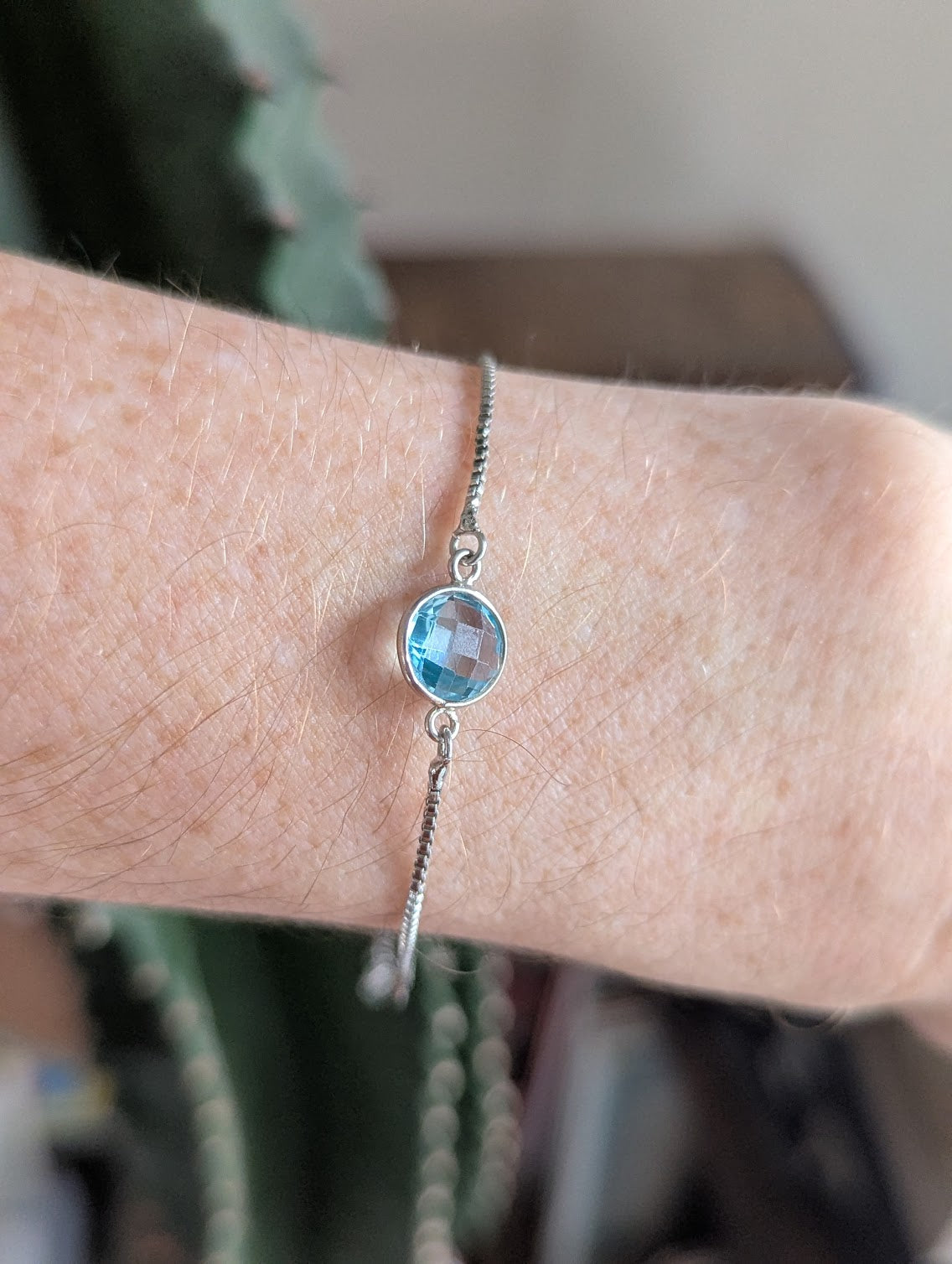 Faceted Aquamarine Silver Slider Bracelet