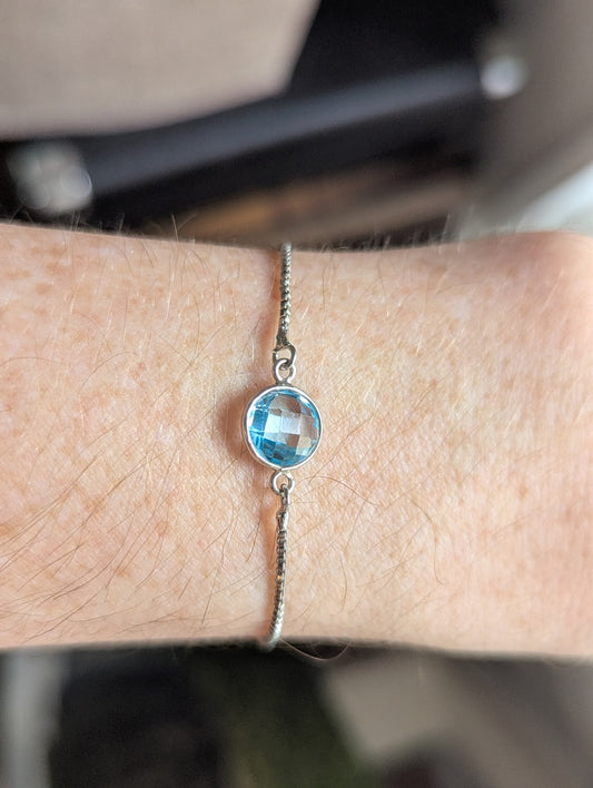 Faceted Aquamarine Silver Slider Bracelet