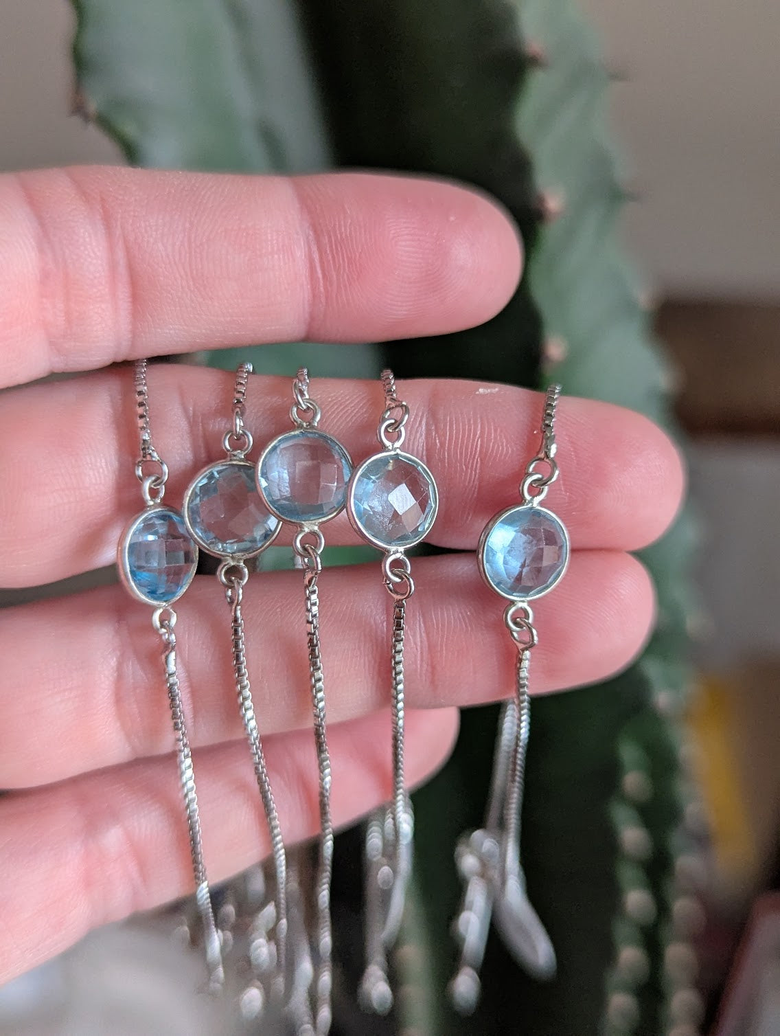 Faceted Aquamarine Silver Slider Bracelet