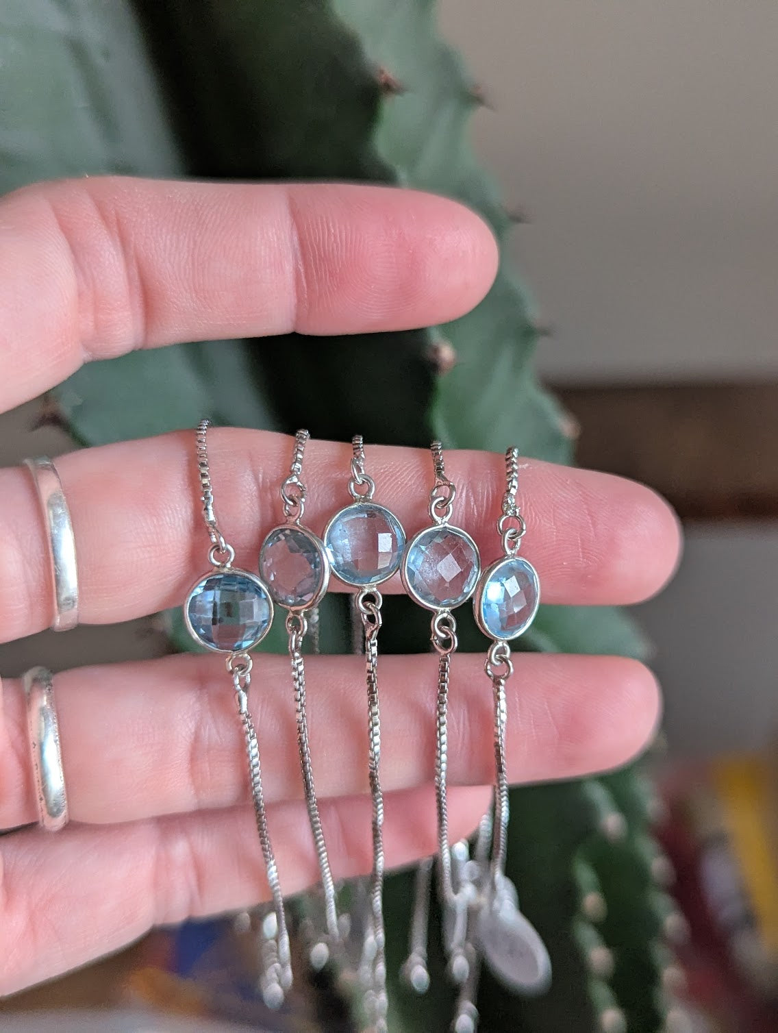 Faceted Aquamarine Silver Slider Bracelet