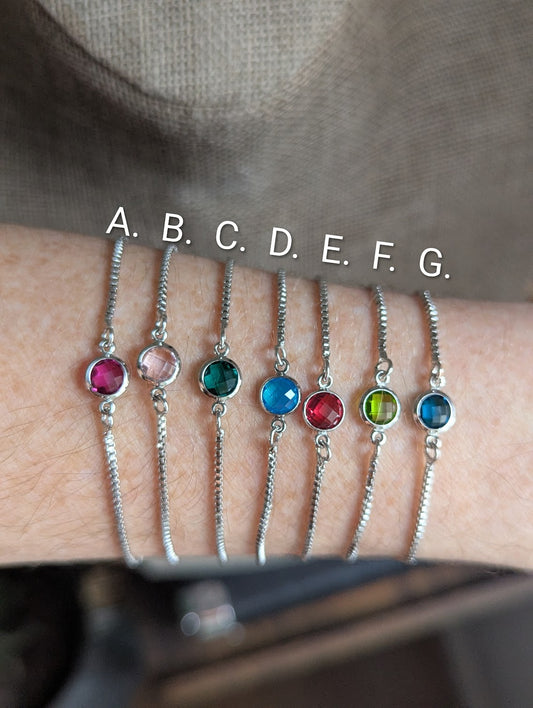 Small Faceted Gemstone Silver Slider Bracelet (Various Colors Available)