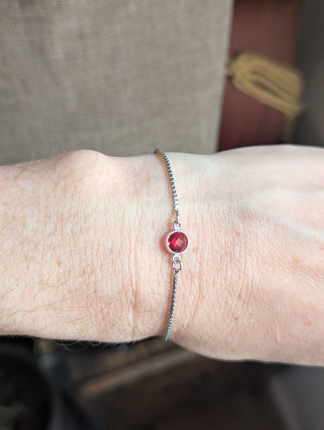 Small Faceted Gemstone Silver Slider Bracelet (Various Colors Available)