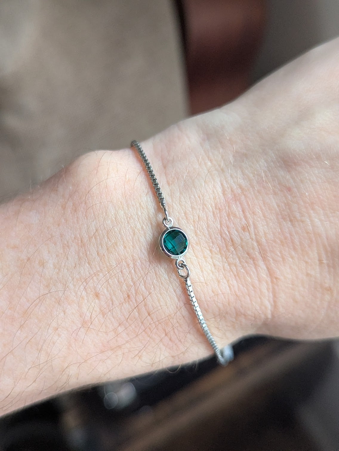 Small Faceted Gemstone Silver Slider Bracelet (Various Colors Available)