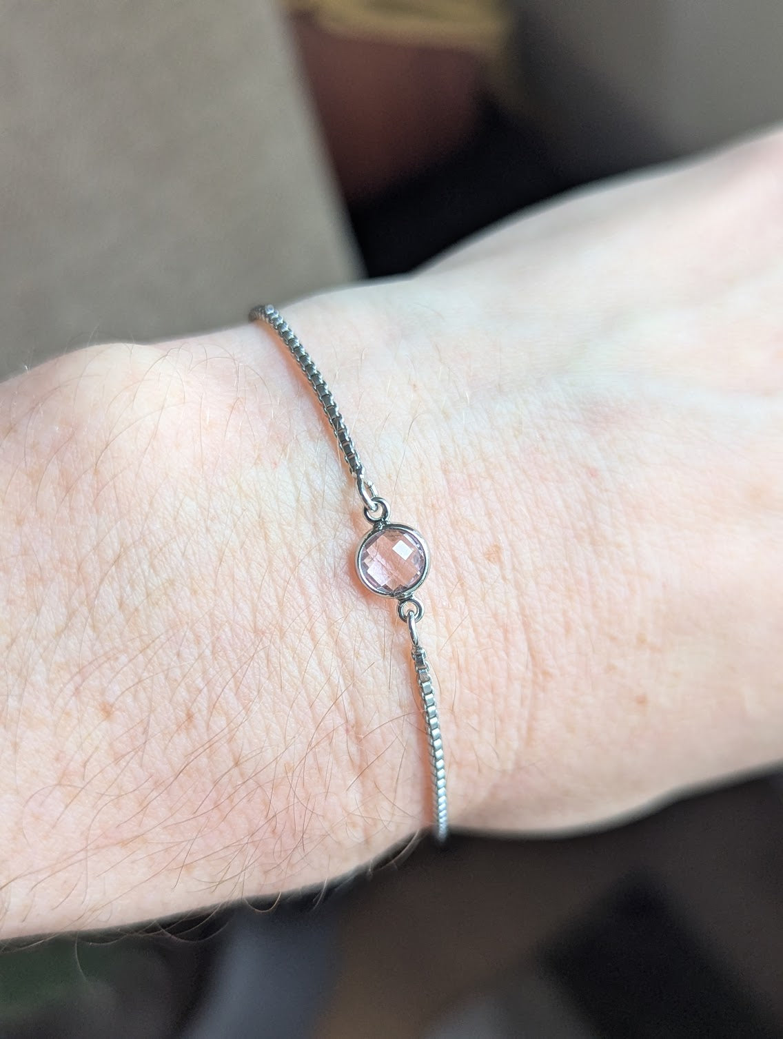 Small Faceted Gemstone Silver Slider Bracelet (Various Colors Available)