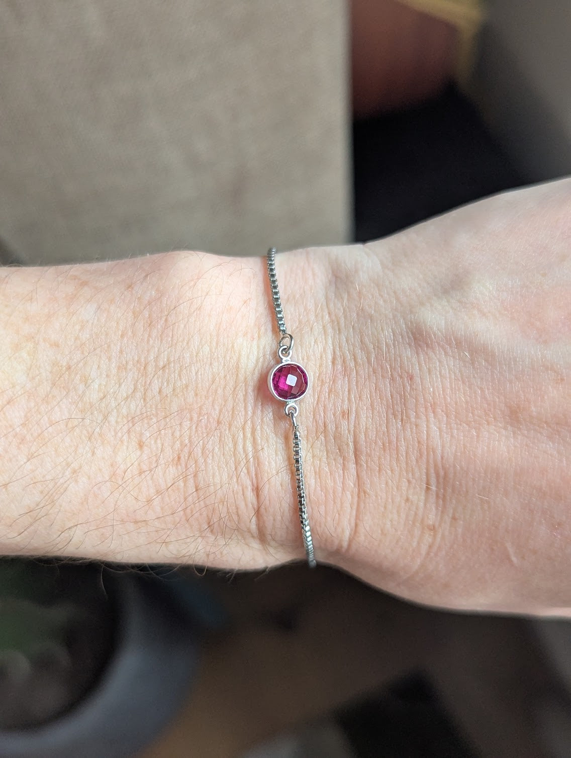 Small Faceted Gemstone Silver Slider Bracelet (Various Colors Available)