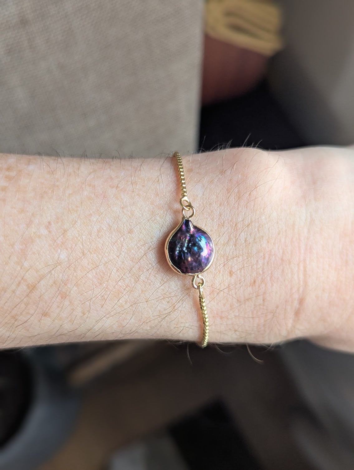 Dark Blue Pearl Gold Slider Bracelet