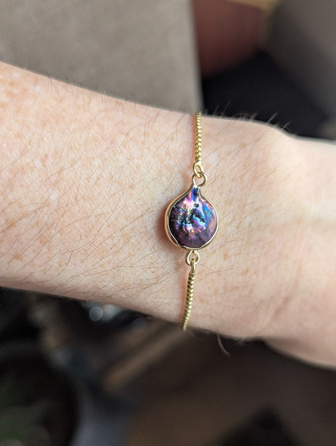 Dark Blue Pearl Gold Slider Bracelet