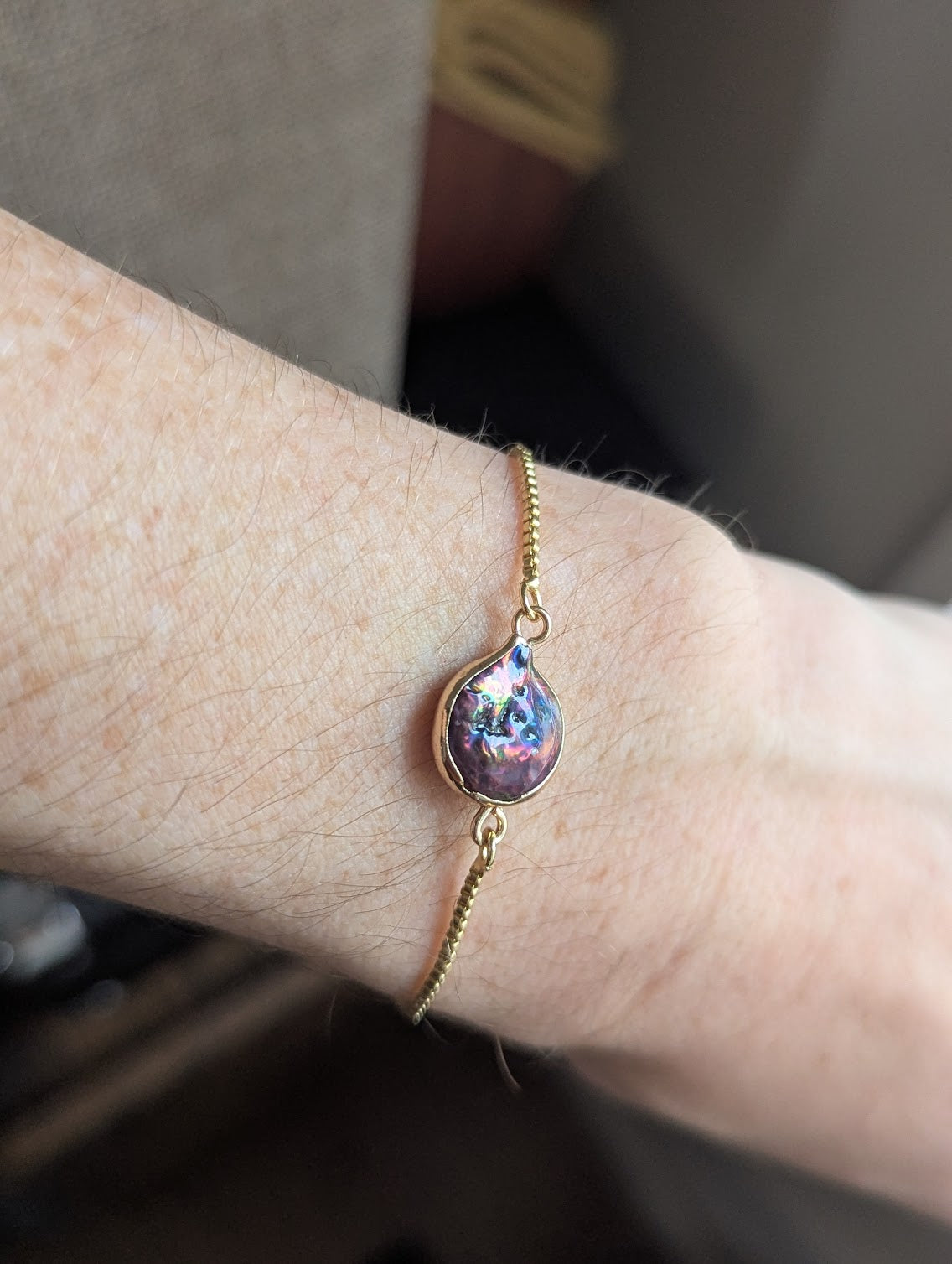 Dark Blue Pearl Gold Slider Bracelet