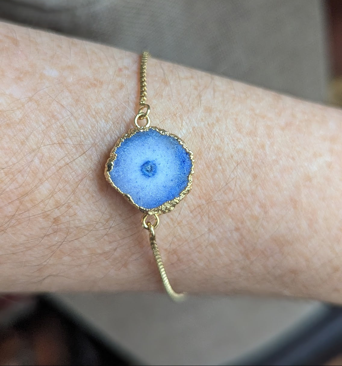 Blue Agate Slice Gold Slider Bracelet