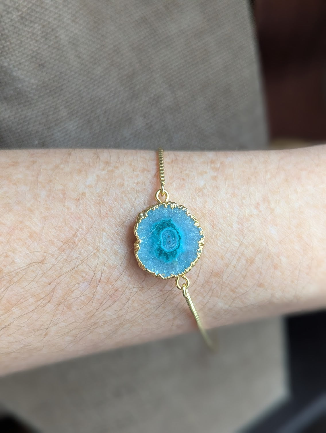 Green Agate Slice Gold Slider Bracelet