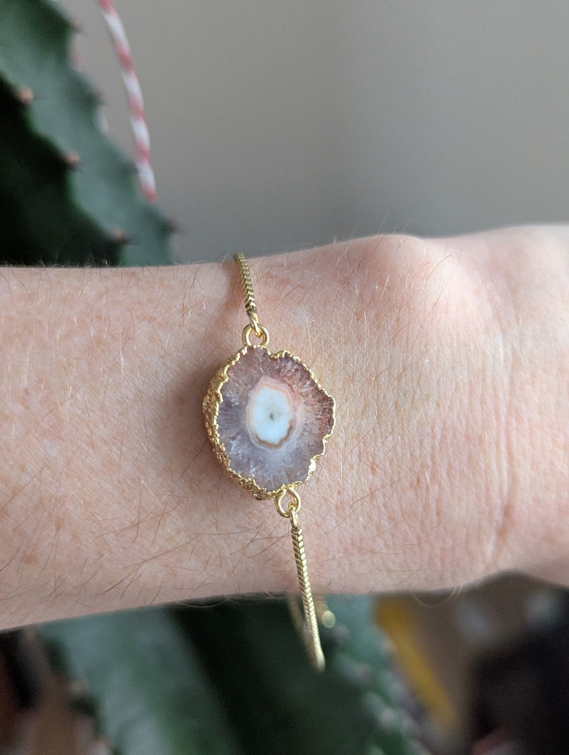 Orange Agate Slice Gold Slider Bracelet