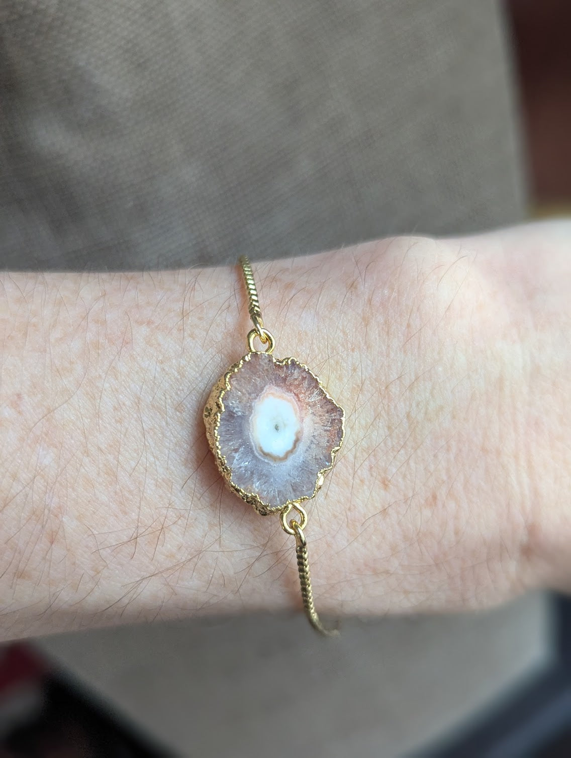 Orange Agate Slice Gold Slider Bracelet