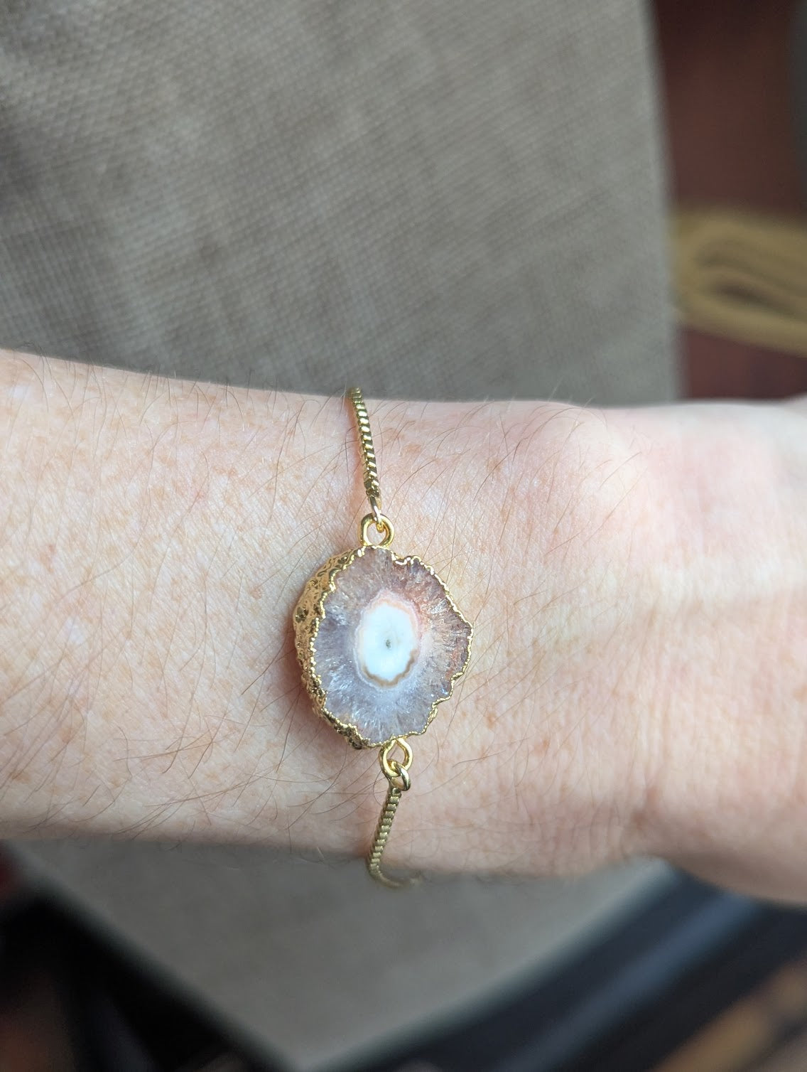Orange Agate Slice Gold Slider Bracelet