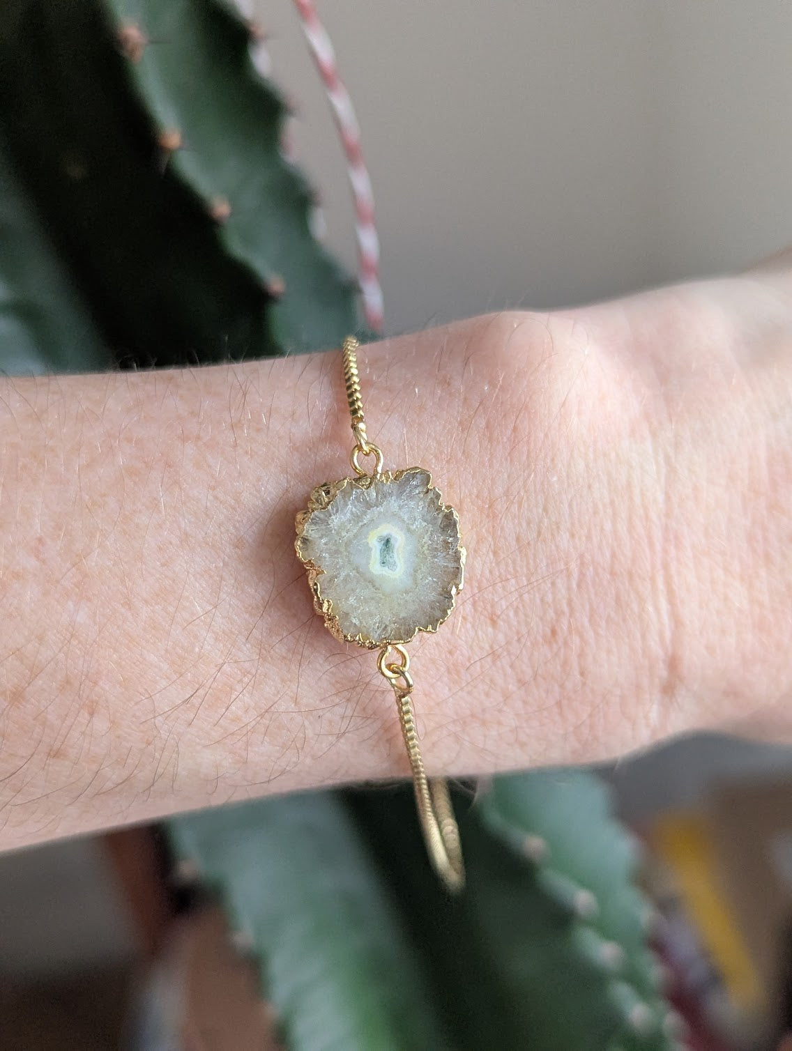 Yellow Agate Slice Gold Slider Bracelet