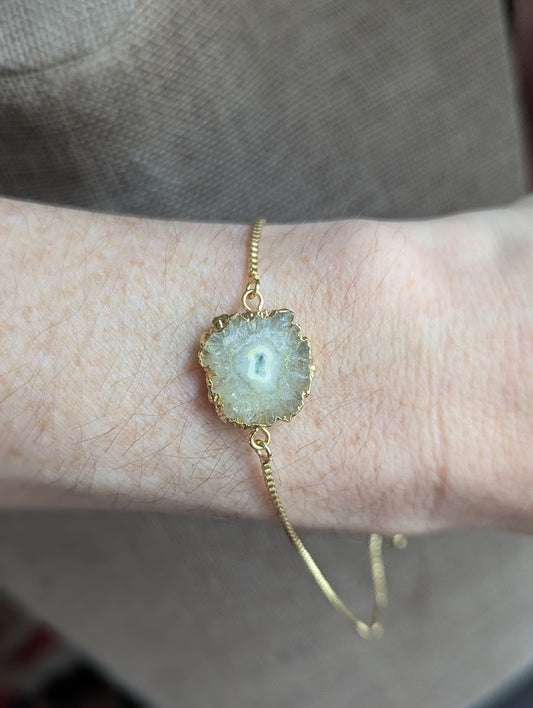 Yellow Agate Slice Gold Slider Bracelet