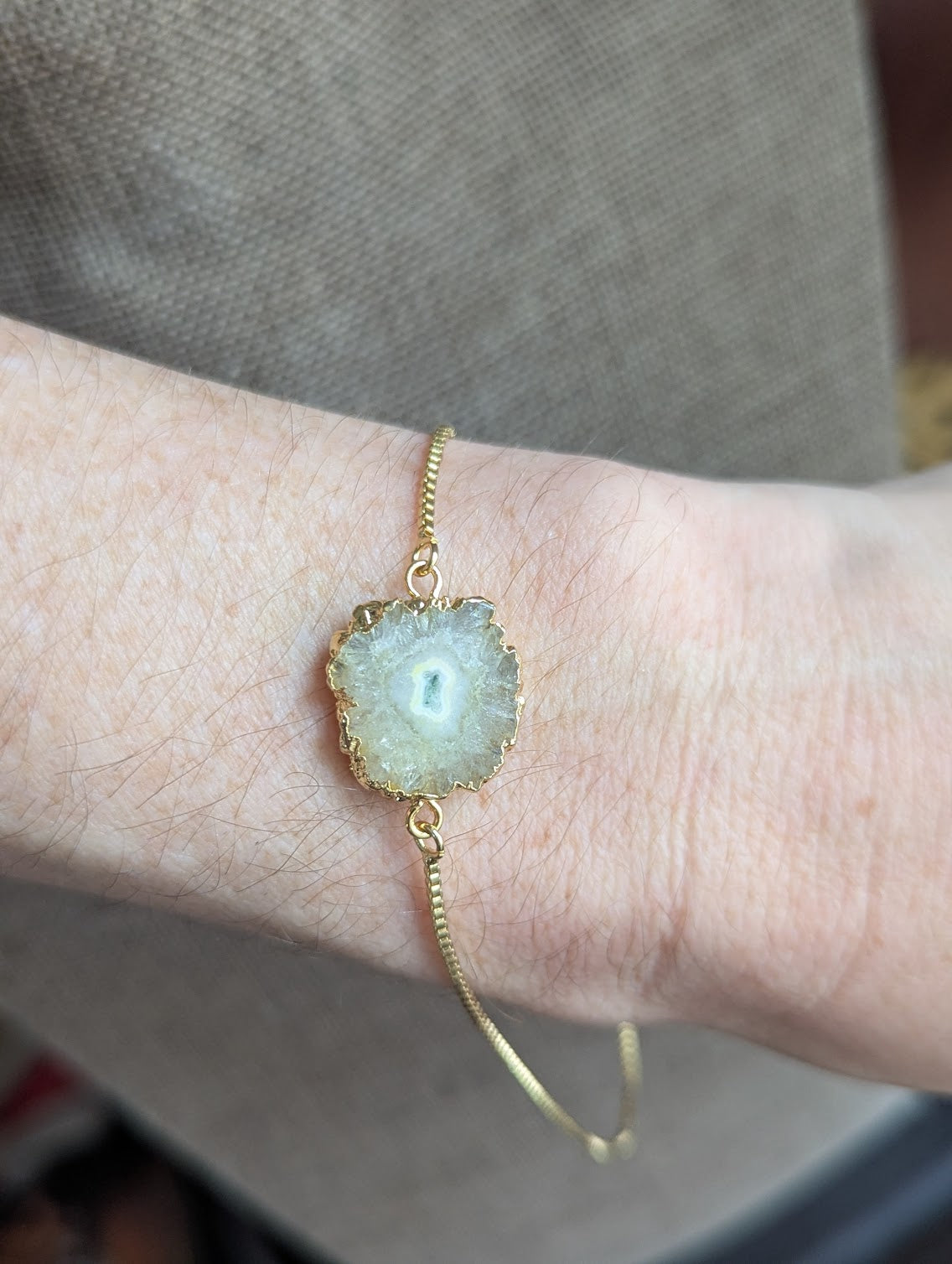 Yellow Agate Slice Gold Slider Bracelet