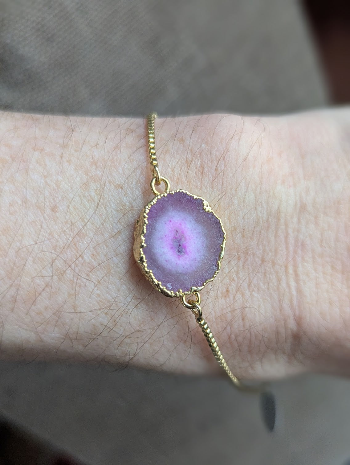 Light Pink Agate Slice Gold Slider Bracelet