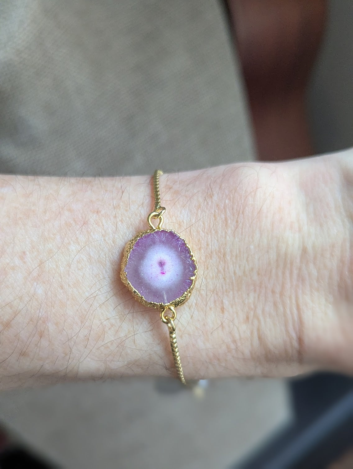 Light Pink Agate Slice Gold Slider Bracelet