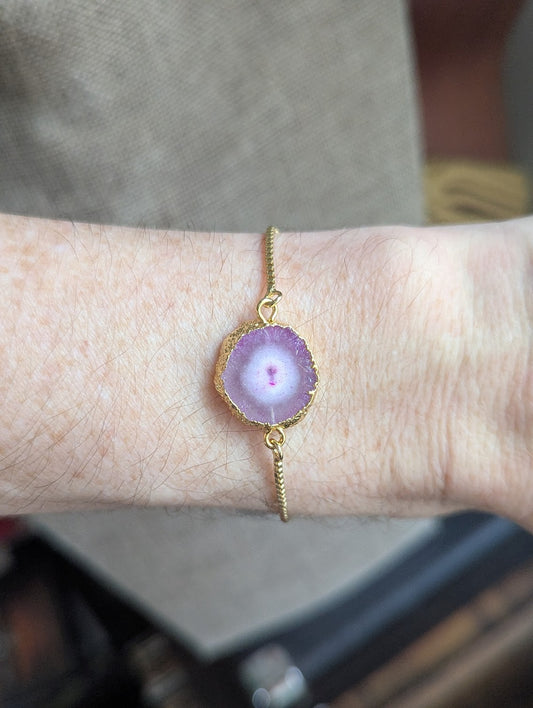 Light Pink Agate Slice Gold Slider Bracelet