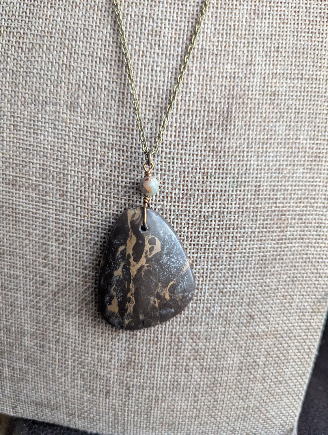 Brown Portoro Marble Brass Long Necklace