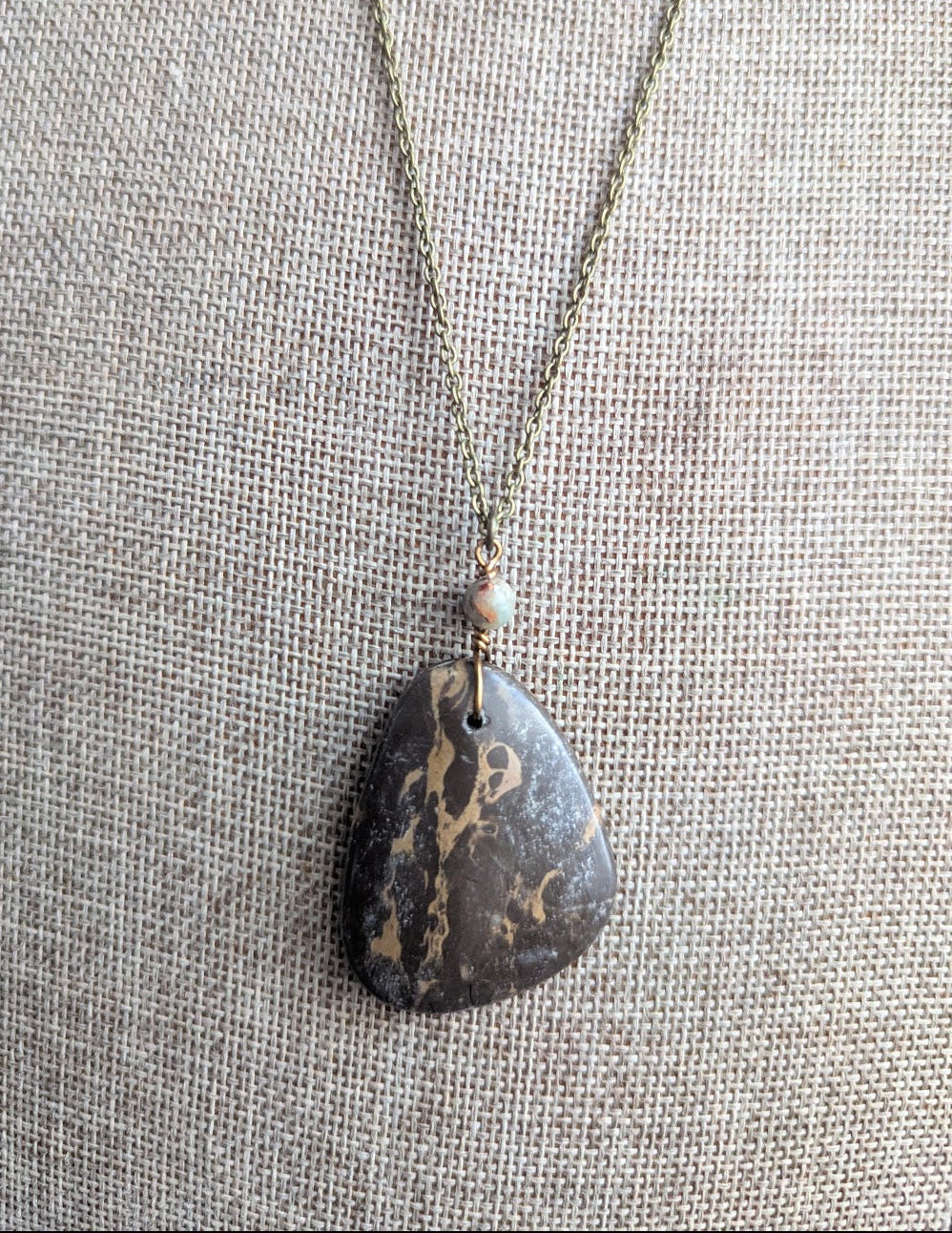 Brown Portoro Marble Brass Long Necklace