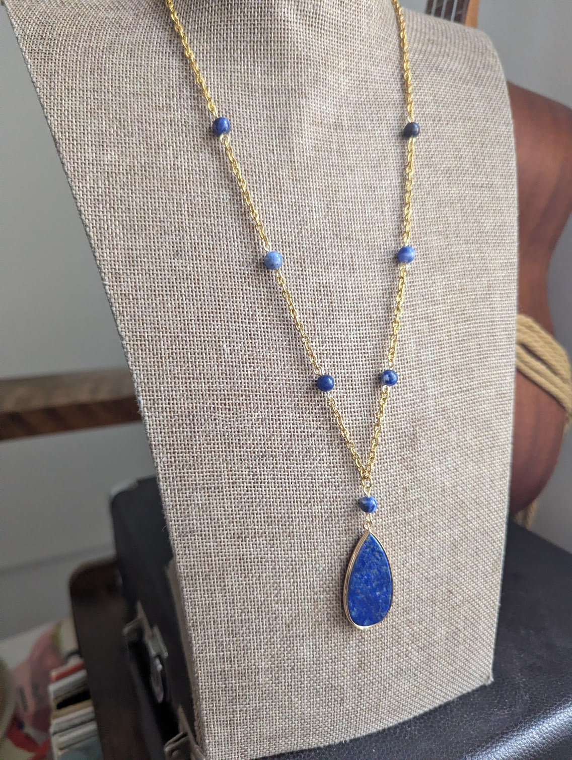 Lapis Lazuli and Sodalite Gold Beaded Necklace